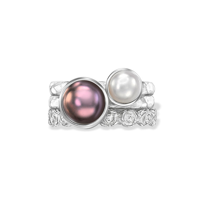 dower & hall Rosey Pearl Twinkle Stacking Rings