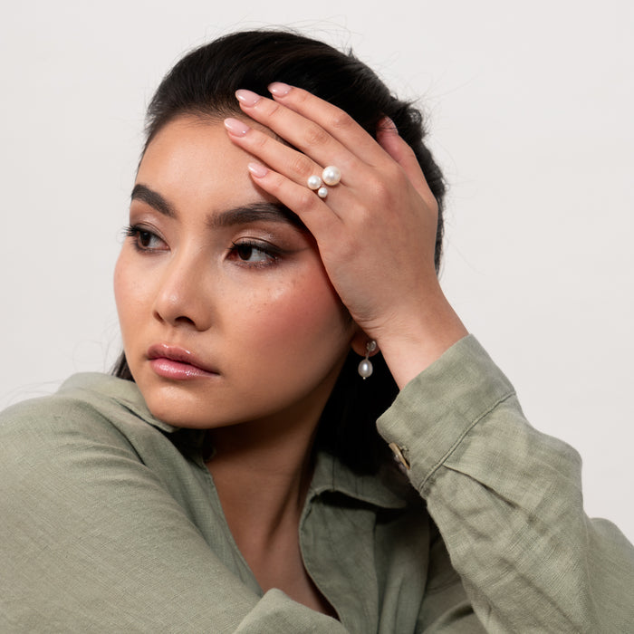 Dower & Hall Statement Triple Luna Pearl Ring