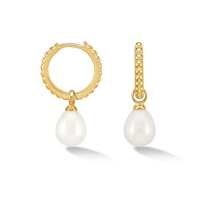 dower & hall Timeless Oval Pearl Charm Hoops