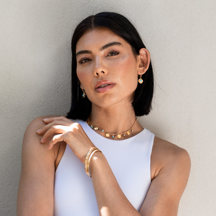 Dower & Hall Turquoise & Hammered Disc Collar Necklace