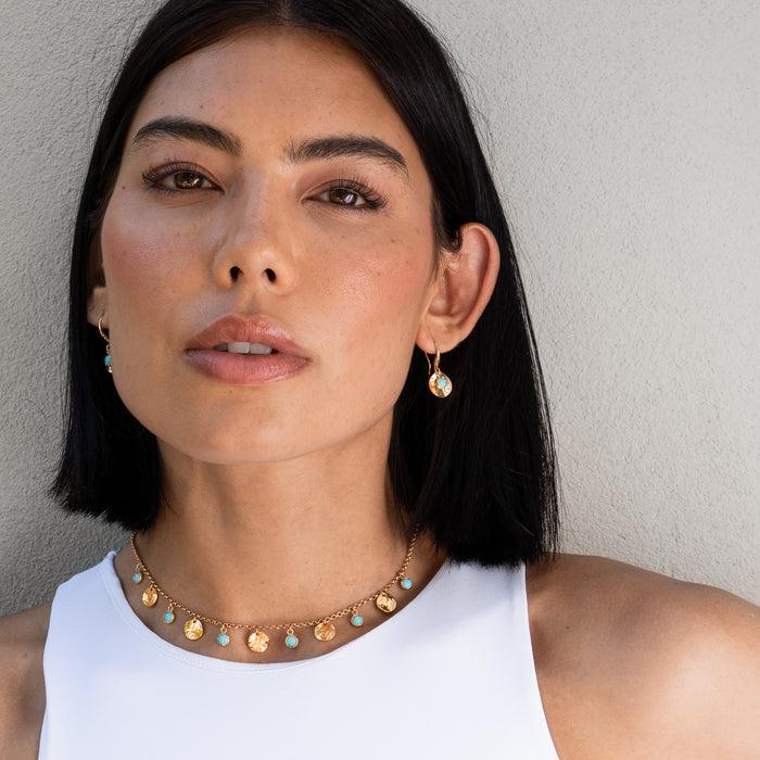 Dower & Hall Turquoise & Hammered Disc Collar Necklace