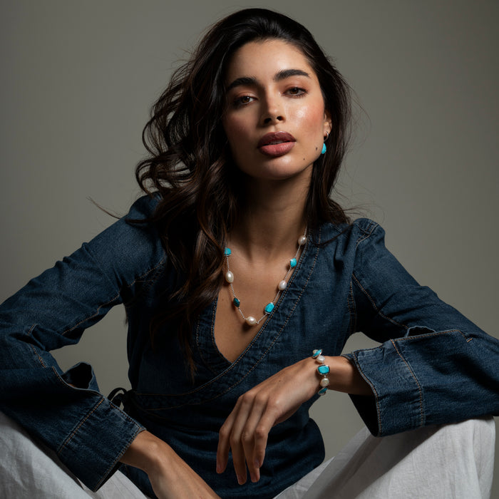 Dower & Hall Turquoise & Pearl Pebble Bracelet