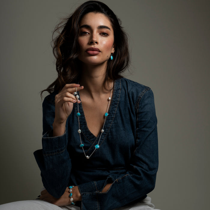 Dower & Hall Turquoise & Pearl Pebble Bracelet