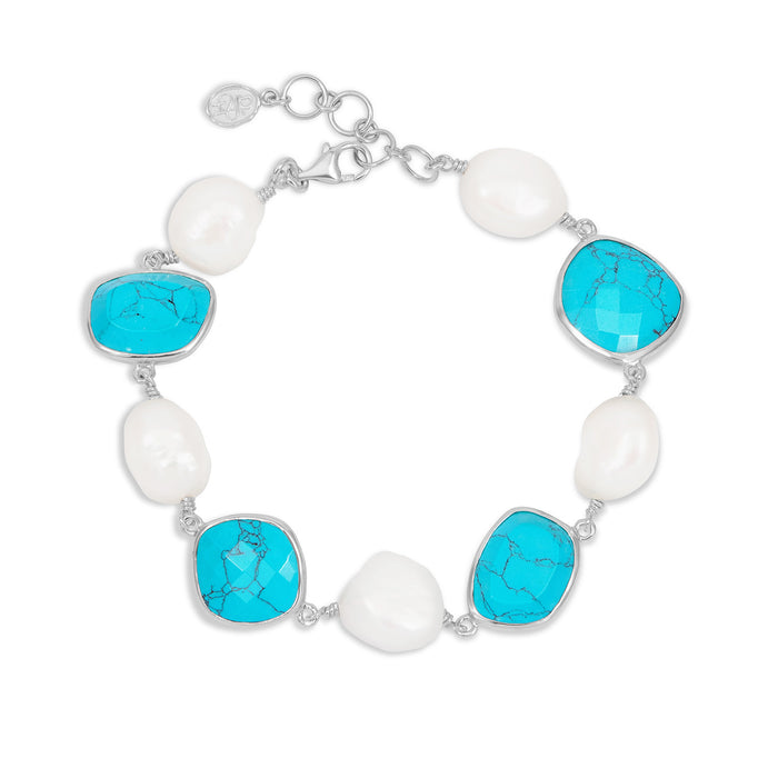 dower & hall Turquoise & Pearl Pebble Bracelet