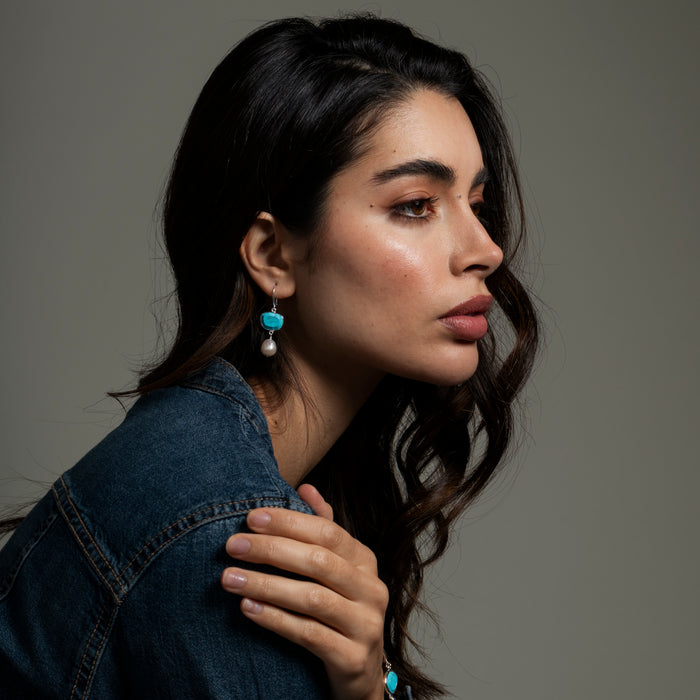 Dower & Hall Turquoise Pebble & Pearl Drop Earrings