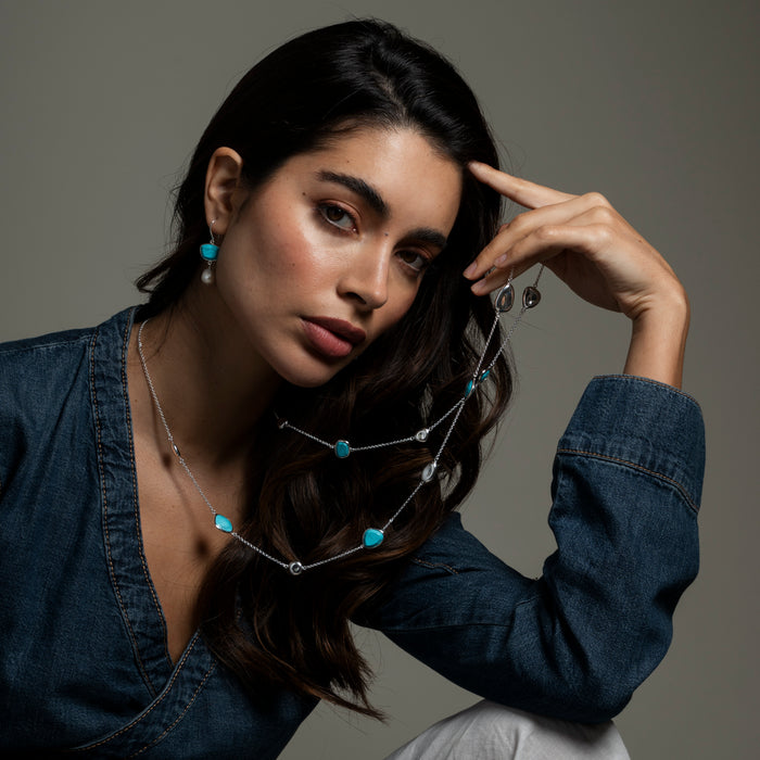 Dower & Hall Turquoise Pebble & Pearl Drop Earrings