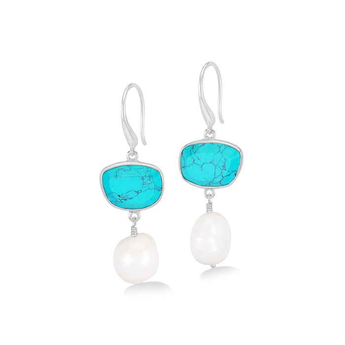 dower & hall Turquoise Pebble & Pearl Drop Earrings
