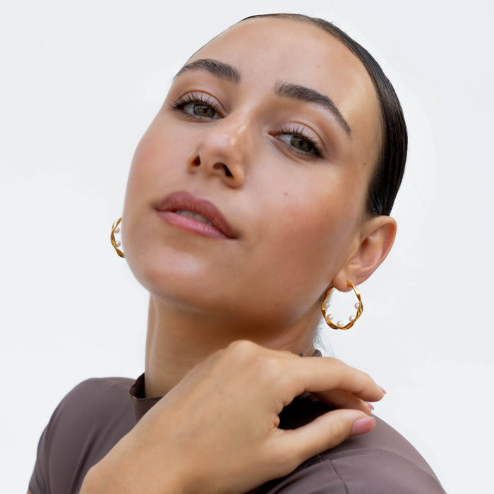 Dower & Hall Waterfall Baroque Pearl Hoops