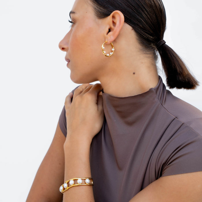 Dower & Hall Waterfall Baroque Pearl Hoops