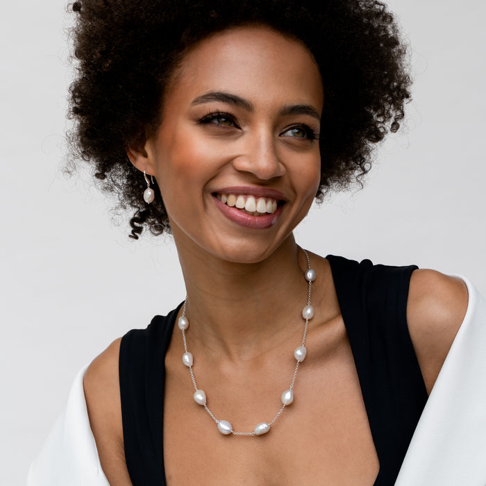 Dower & Hall White Baroque Pearl Chain Necklace