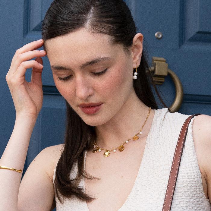 Dower & Hall White Pearl & Disc Collar Necklace