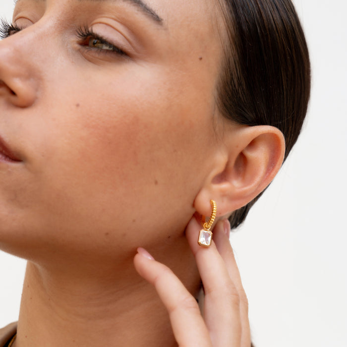 Dower & Hall White Topaz Humbug Huggie Charm Hoops