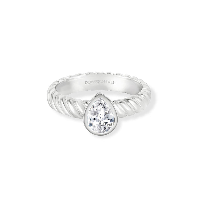 Dower & Hall White Topaz Pear Twist Twinkle Ring