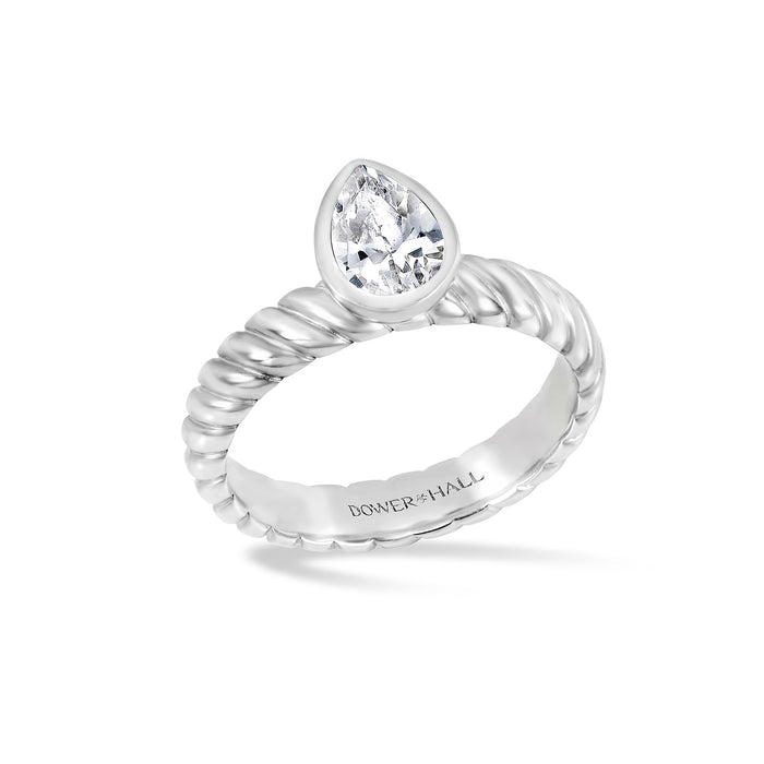 dower & hall White Topaz Pear Twist Twinkle Ring