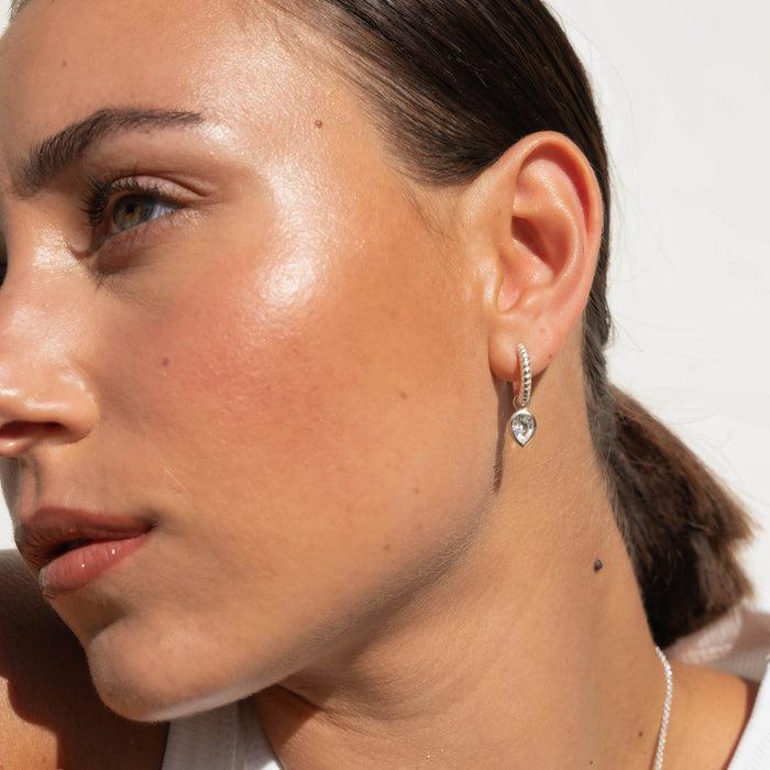 Dower & Hall White Topaz Twist Huggie Charm Hoops