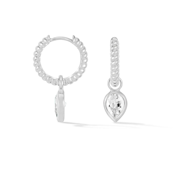 dower & hall White Topaz Twist Huggie Charm Hoops