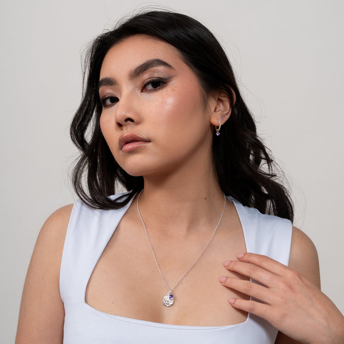 Dower & Hall Hammered Disc & 5mm Amethyst Array Pendant