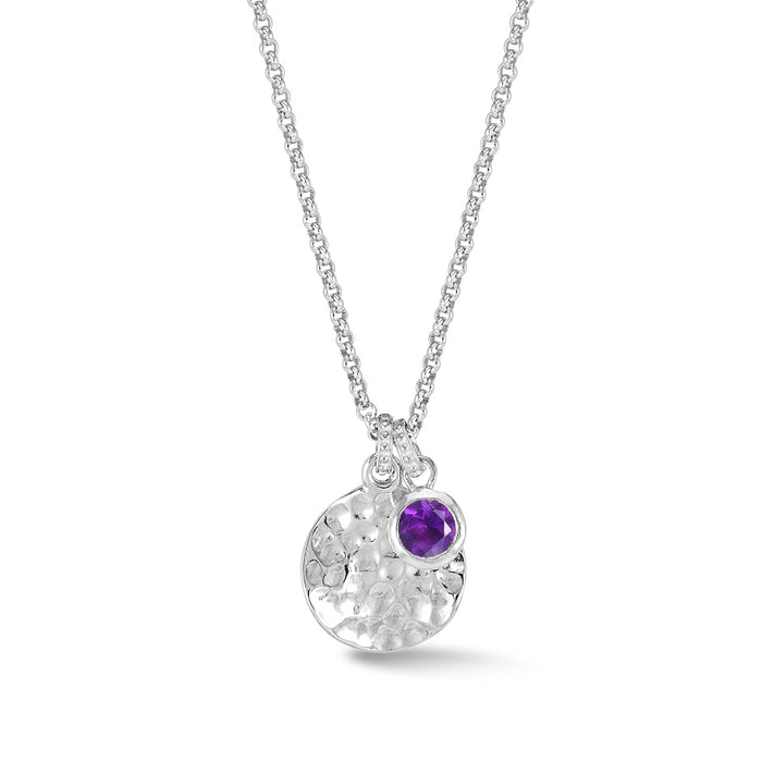 dower & hall Hammered Disc & 5mm Amethyst Array Pendant