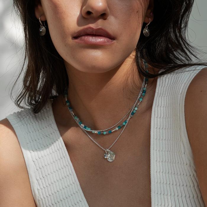 Dower & Hall Hammered Disc & 5mm Blue Topaz Array Pendant