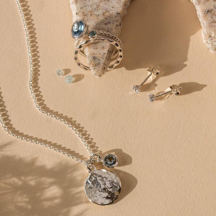 Dower & Hall Hammered Disc & 5mm Blue Topaz Array Pendant