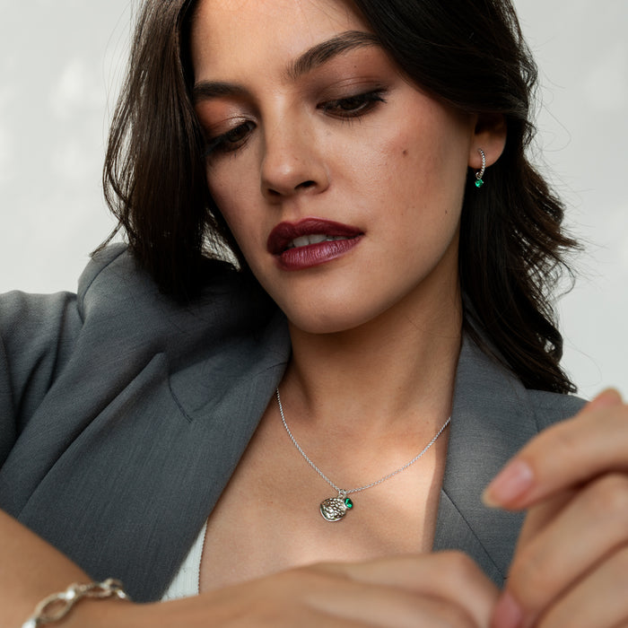 Dower & Hall Hammered Disc & 5mm Green Garnet Array Pendant