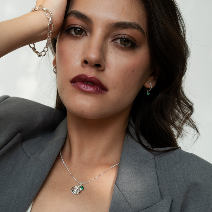 Dower & Hall Hammered Disc & 5mm Green Garnet Array Pendant