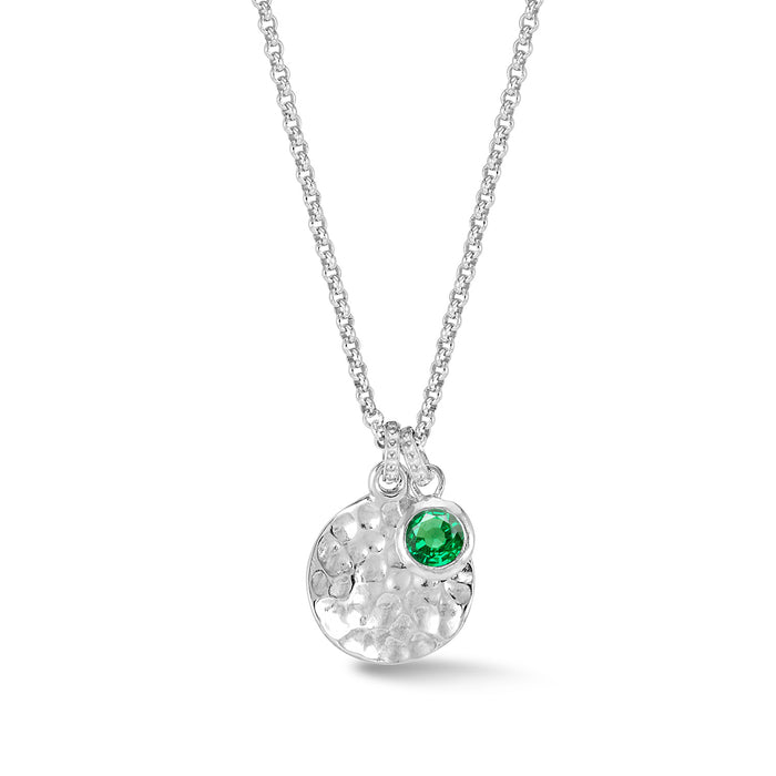 dower & hall Hammered Disc & 5mm Green Garnet Array Pendant