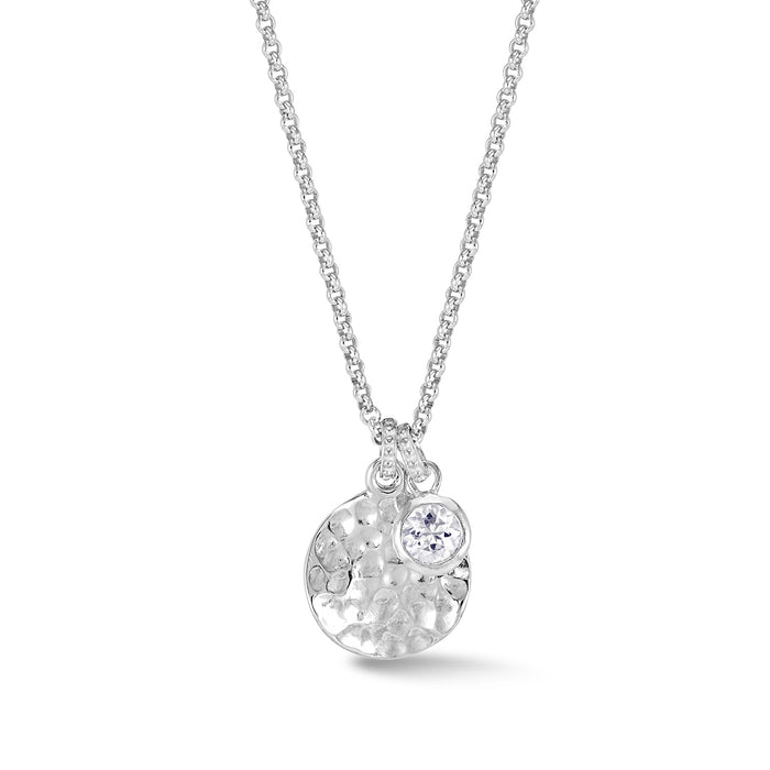 dower & hall Hammered Disc & 5mm White Topaz Array Pendant