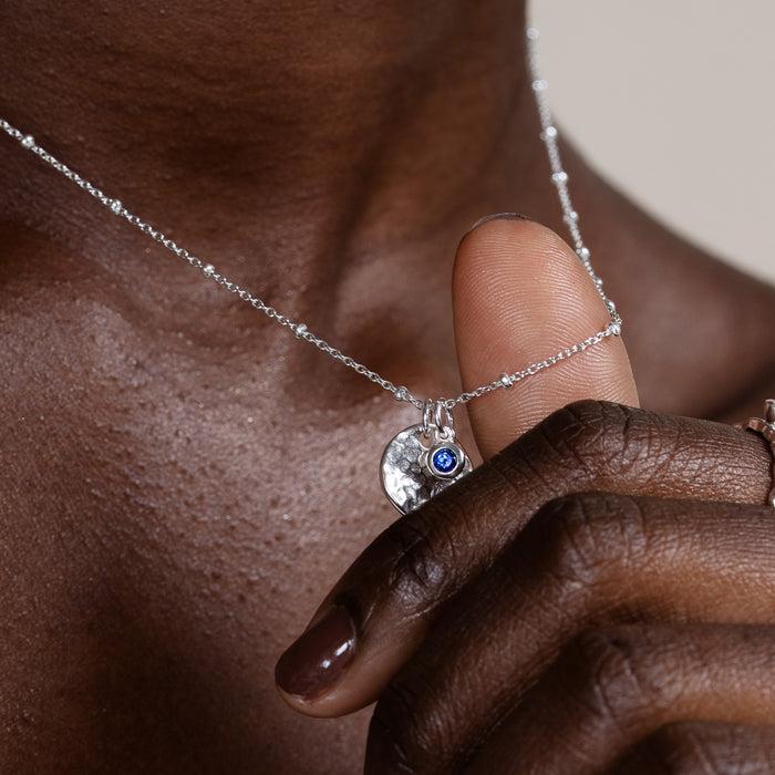 Dower & Hall Hammered Disc & Blue Sapphire Array Necklace