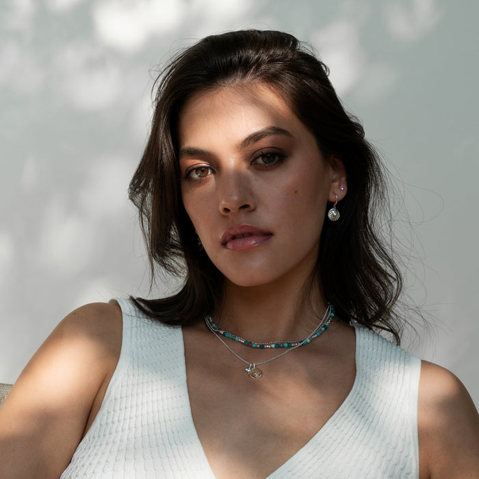 Dower & Hall Hammered Disc & Blue Topaz Array Drop Earrings