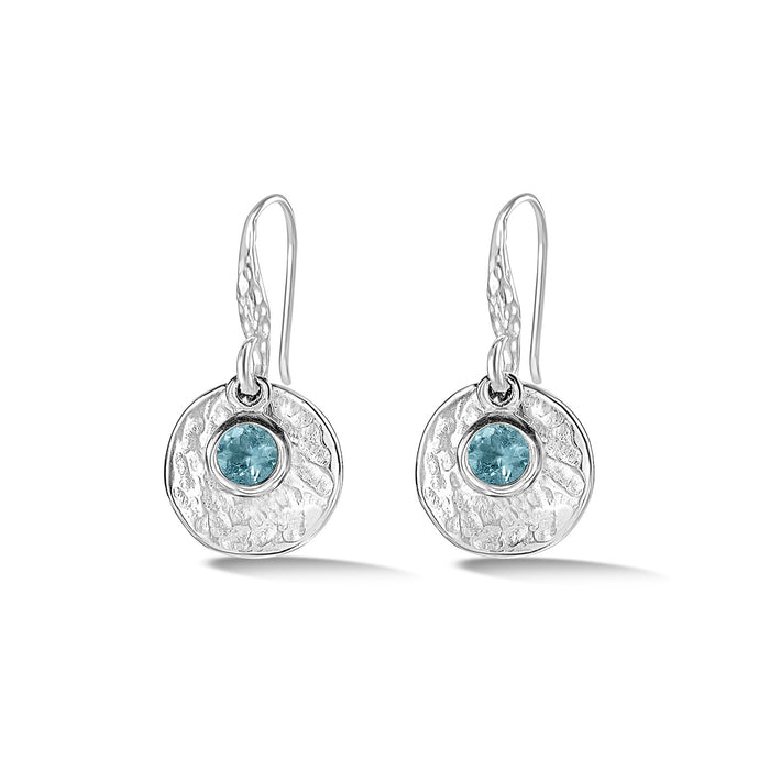 dower & hall Hammered Disc & Blue Topaz Array Drop Earrings
