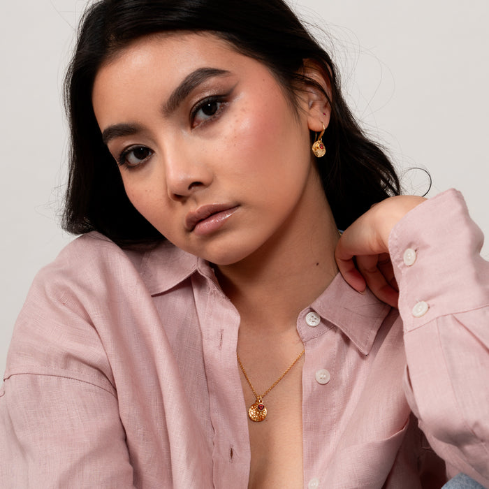 Dower & Hall Hammered Disc & Garnet Array Drop Earrings