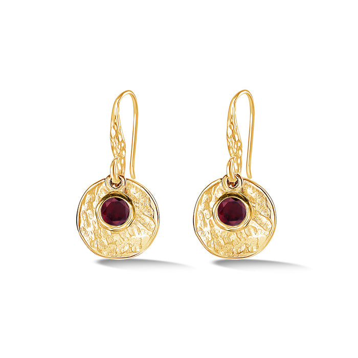 dower & hall Hammered Disc & Garnet Array Drop Earrings