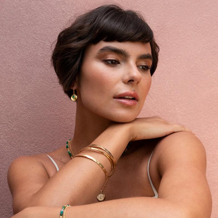 Dower & Hall Hammered Disc & Green Garnet Array Drop Earrings