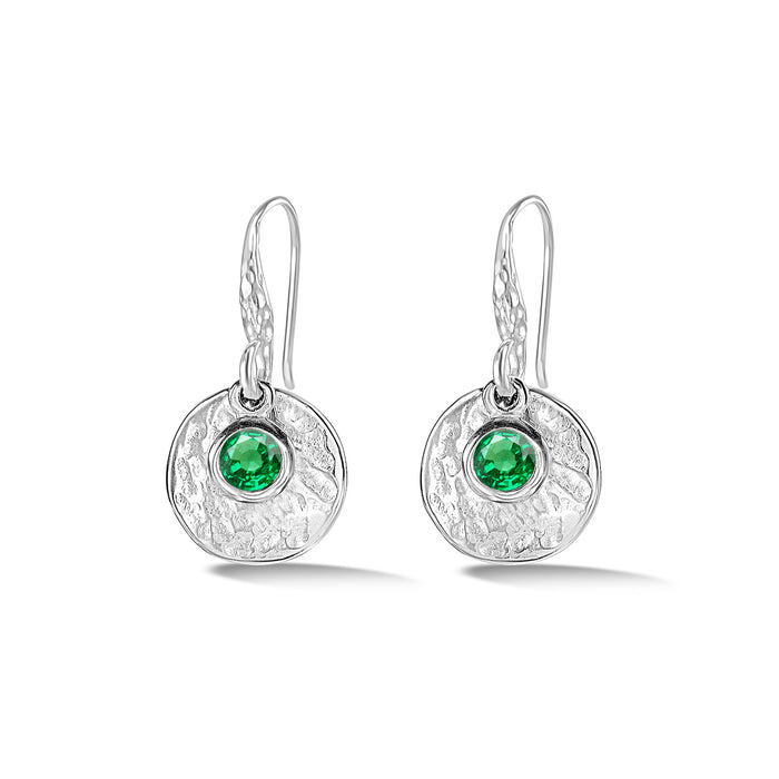 dower & hall Hammered Disc & Green Garnet Array Drop Earrings