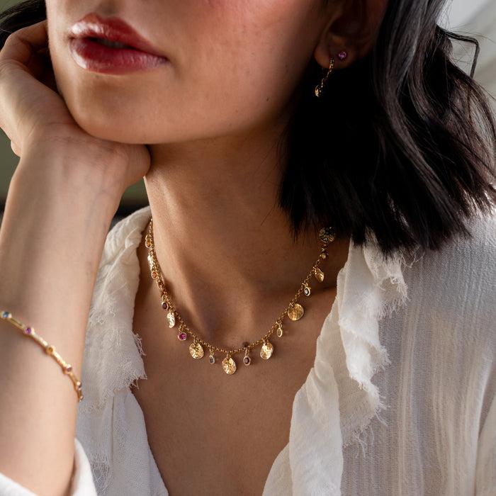 Dower & Hall Hammered Disc & Mixed Gemstone Array Necklace