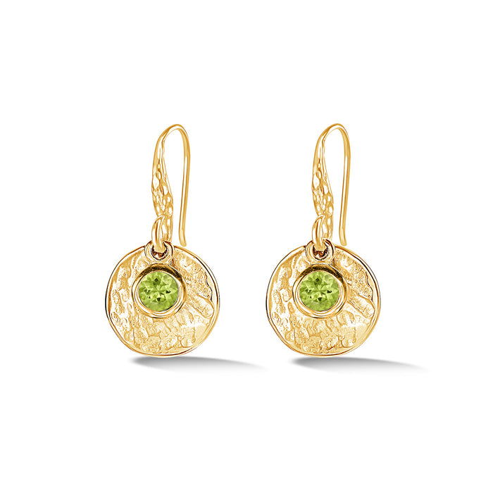 Dower & Hall Hammered Disc & Peridot Array Drop Earrings