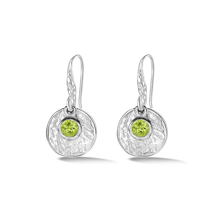 dower & hall Hammered Disc & Peridot Array Drop Earrings