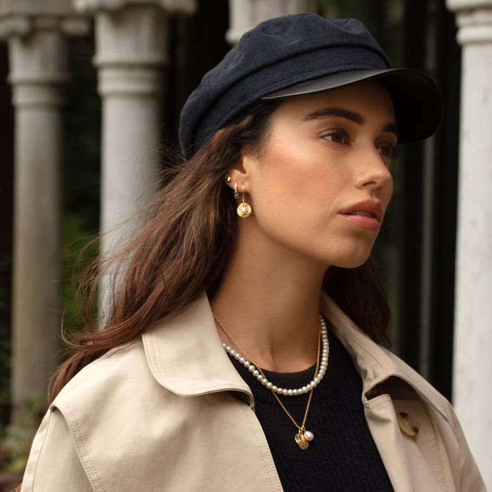 Dower & Hall Hammered Disc & White Freshwater Pearl Nomad Pendant