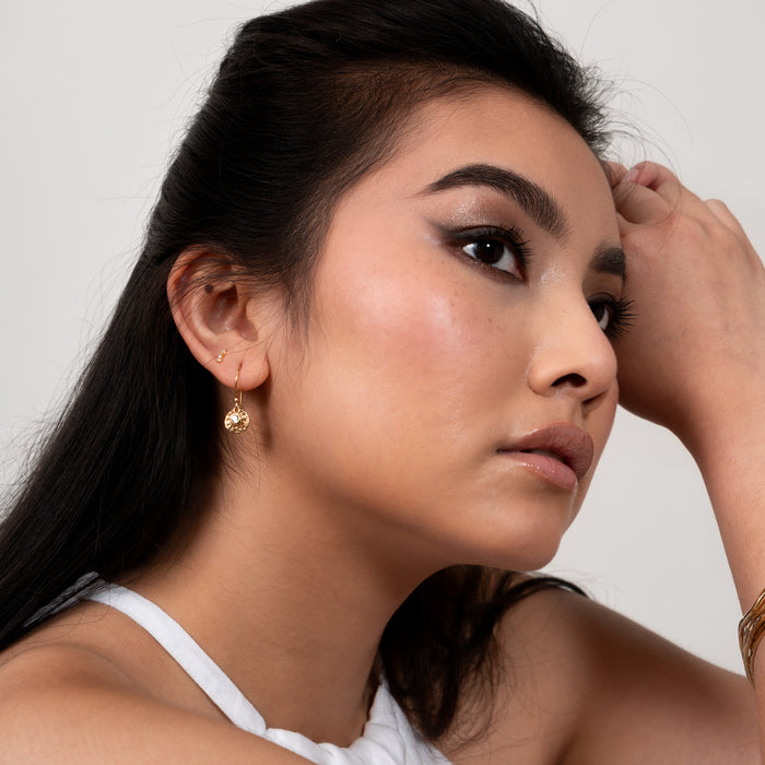 Dower & Hall Hammered Disc & White Sapphire Array Earrings