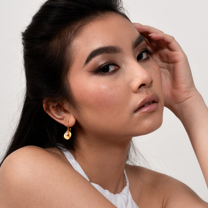 Dower & Hall Hammered Disc & White Topaz Array Drop Earrings