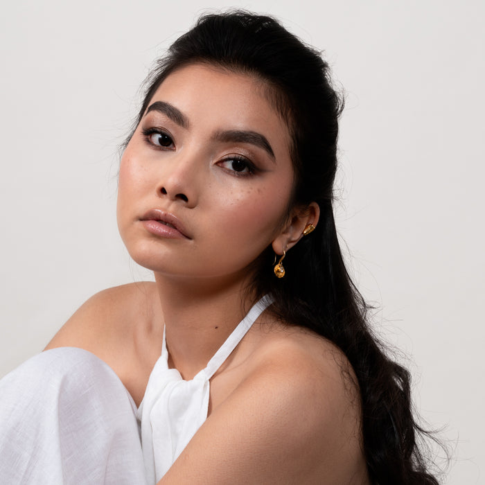 Dower & Hall Hammered Disc & White Topaz Array Drop Earrings