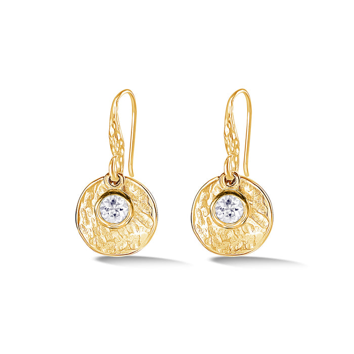 Dower & Hall Hammered Disc & White Topaz Array Drop Earrings