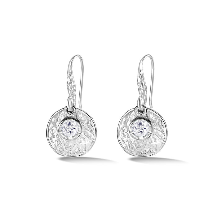 dower & hall Hammered Disc & White Topaz Array Drop Earrings