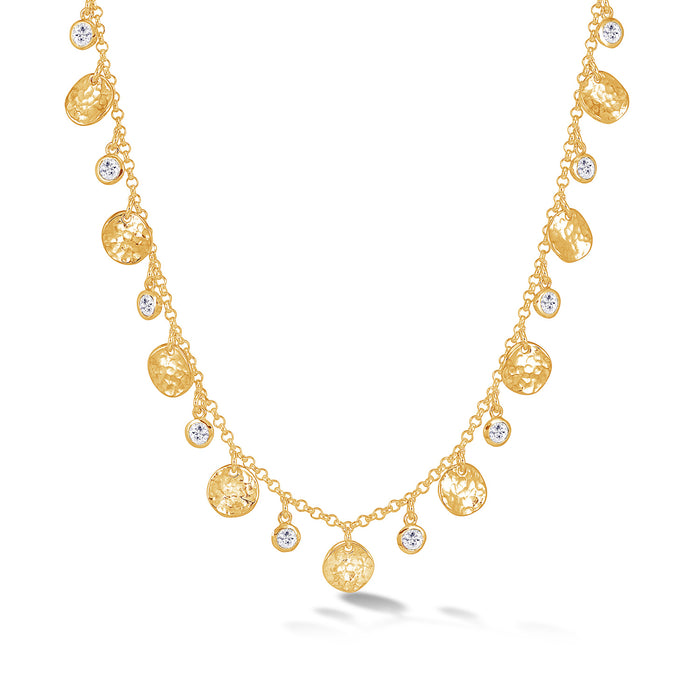 dower & hall Hammered Disc & White Topaz Array Necklace