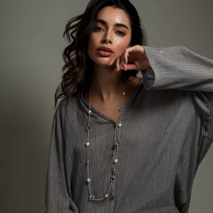 Dower & Hall Long Candy Gemstone & Baroque Pearl Necklace