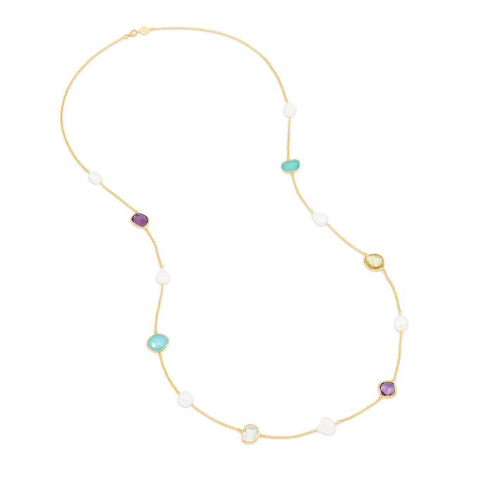 Dower & Hall Long Candy Gemstone & Baroque Pearl Necklace