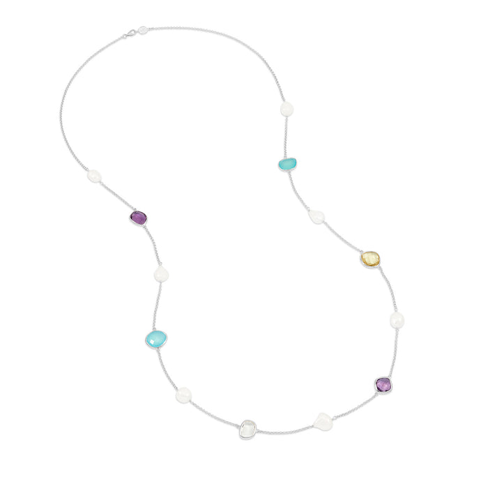 dower & hall Long Candy Gemstone & Baroque Pearl Necklace