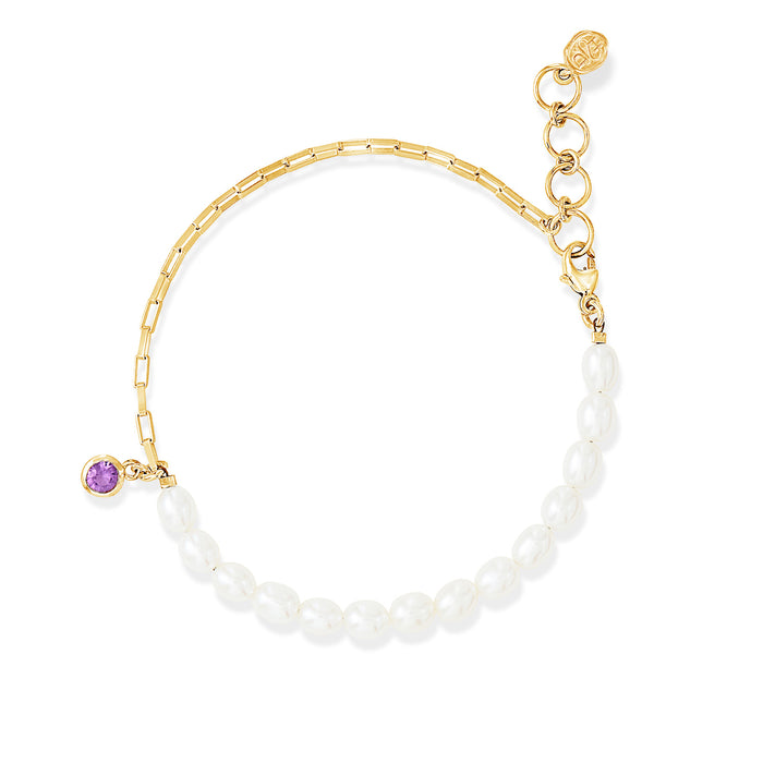 Dower & Hall Luna White Pearl Chain And Amethyst Drop Bracelet