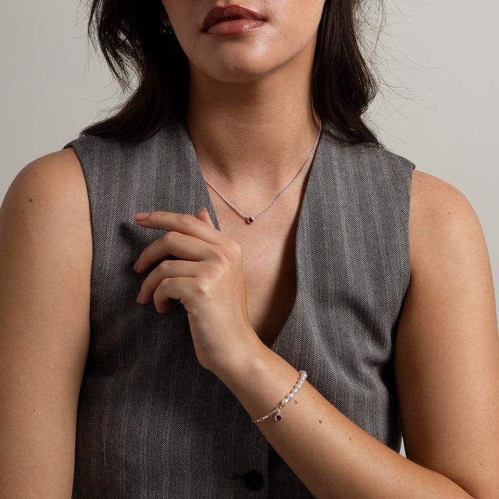 Dower & Hall Luna White Pearl Chain And Garnet Drop Bracelet